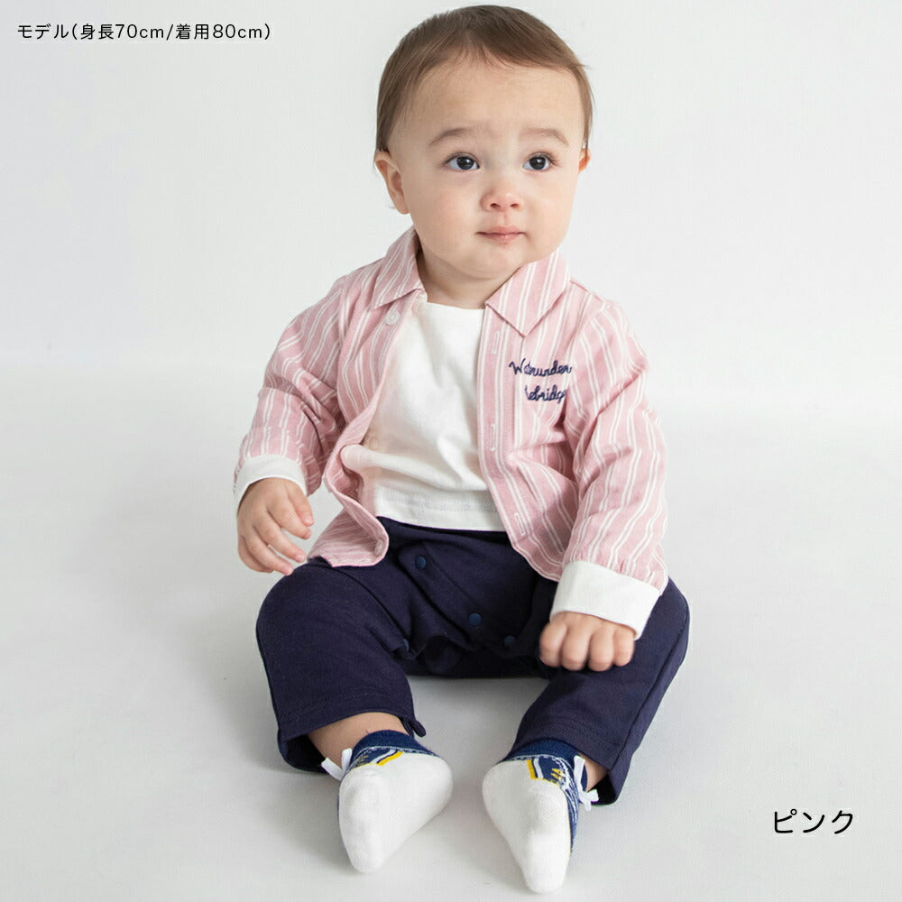 日本童裝 Branshes 拼色襯衫連衣 70-80cm 初生嬰兒 女童款 春季 Jumpsuit 新之春