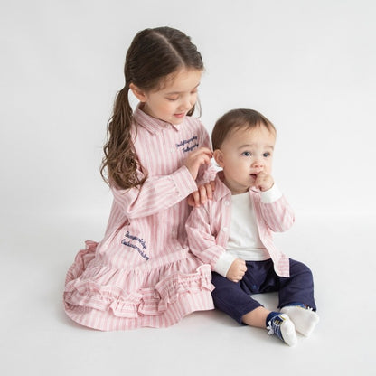 日本童裝 Branshes 拼色襯衫連衣 70-80cm 初生嬰兒 女童款 春季 Jumpsuit 新之春