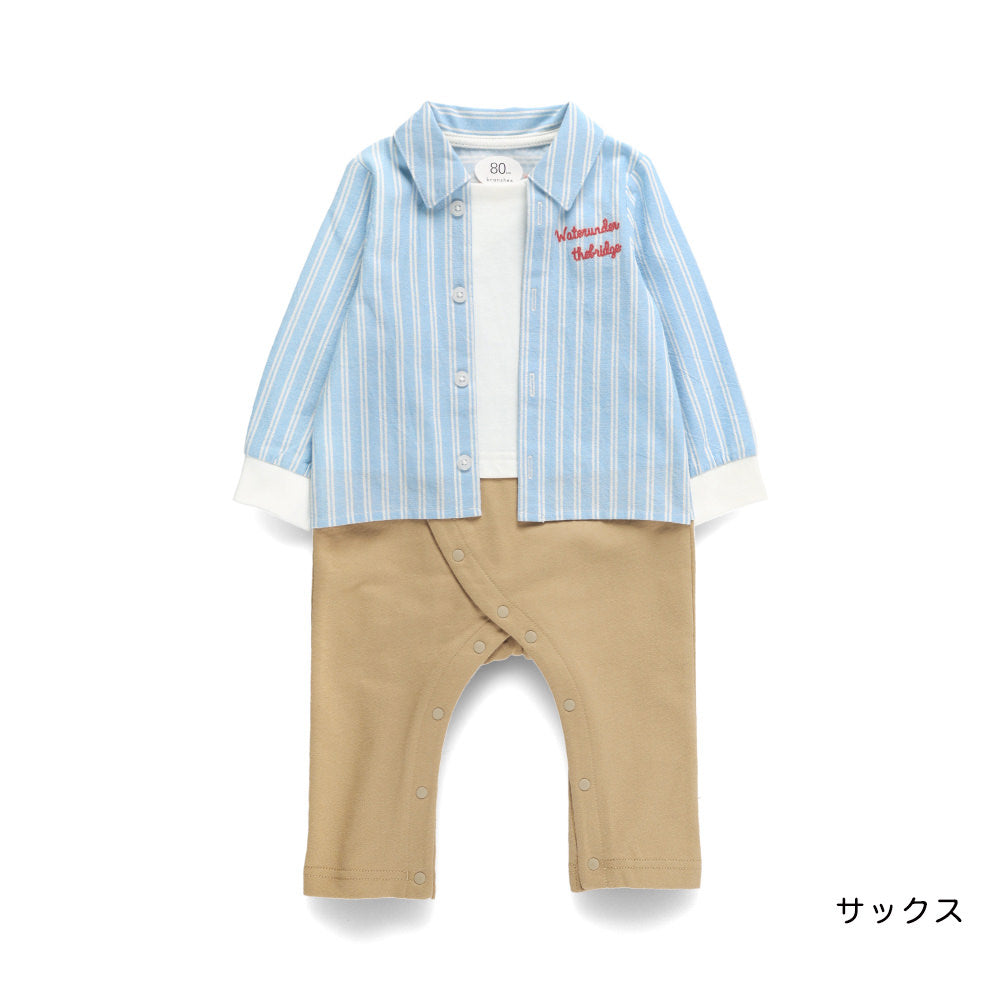 日本童裝 Branshes 拼色襯衫連衣 70-80cm 初生嬰兒 女童款 春季 Jumpsuit 新之春