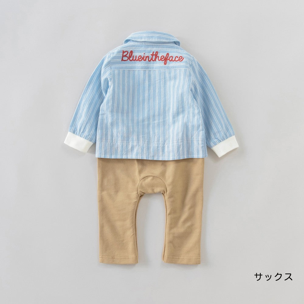 日本童裝 Branshes 拼色襯衫連衣 70-80cm 初生嬰兒 女童款 春季 Jumpsuit 新之春