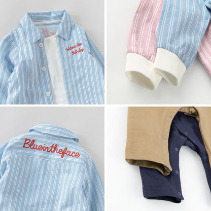 日本童裝 Branshes 拼色襯衫連衣 70-80cm 初生嬰兒 女童款 春季 Jumpsuit 新之春