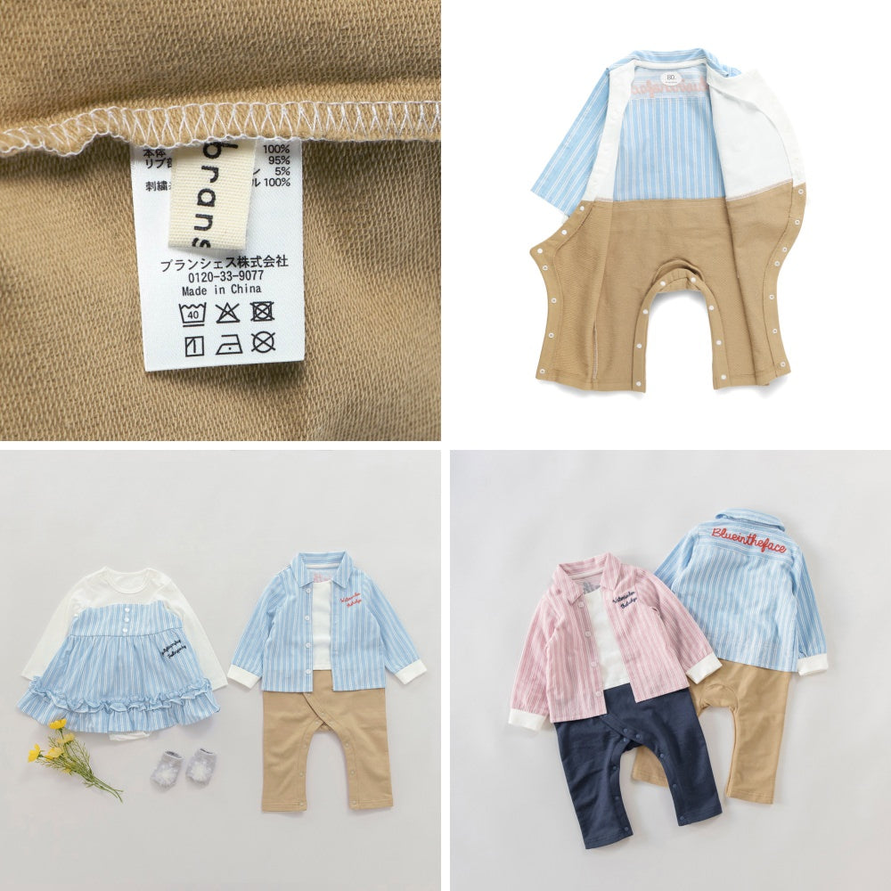 日本童裝 Branshes 拼色襯衫連衣 70-80cm 初生嬰兒 女童款 春季 Jumpsuit 新之春