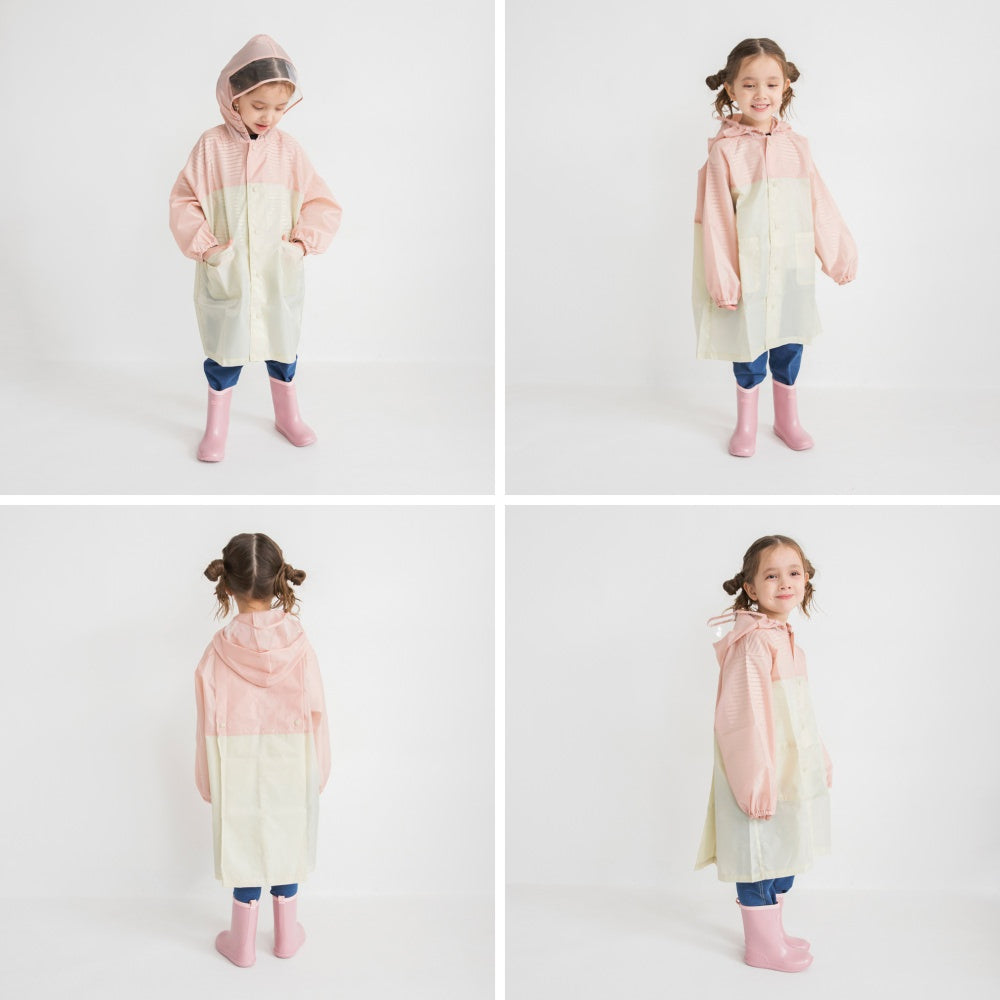 日本童裝 Branshes 拼色雨衣 可收納書包 90-150cm 下雨天系列