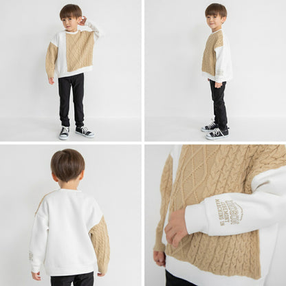 日本童裝 Branshes 抓毛針織拼衛衣 80-150cm 男童款 春季 TOPS