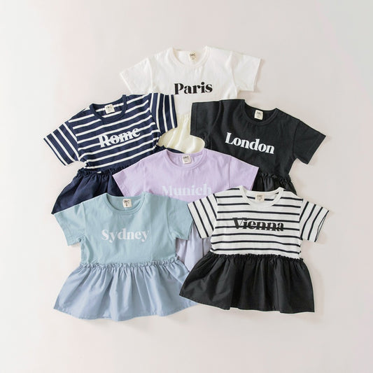 日本童裝 Branshes 字母印花裙邊上衣 100-150cm 女童款 夏季 TOPS