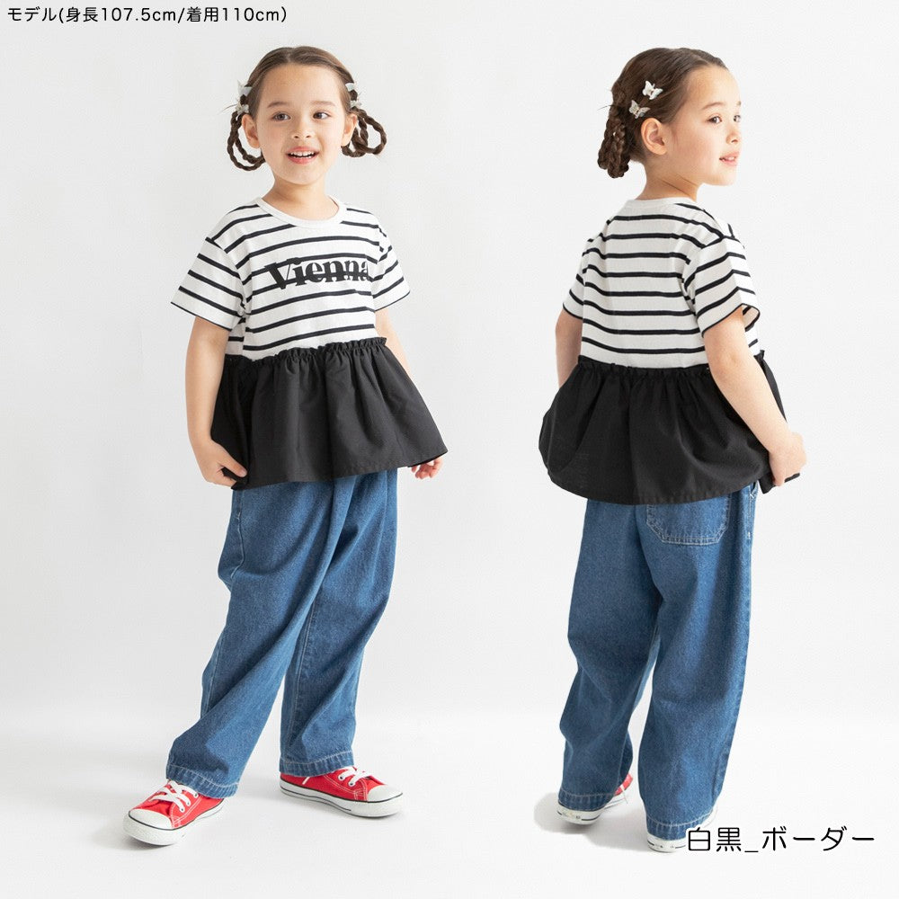 日本童裝 Branshes 字母印花裙邊上衣 100-150cm 女童款 夏季 TOPS