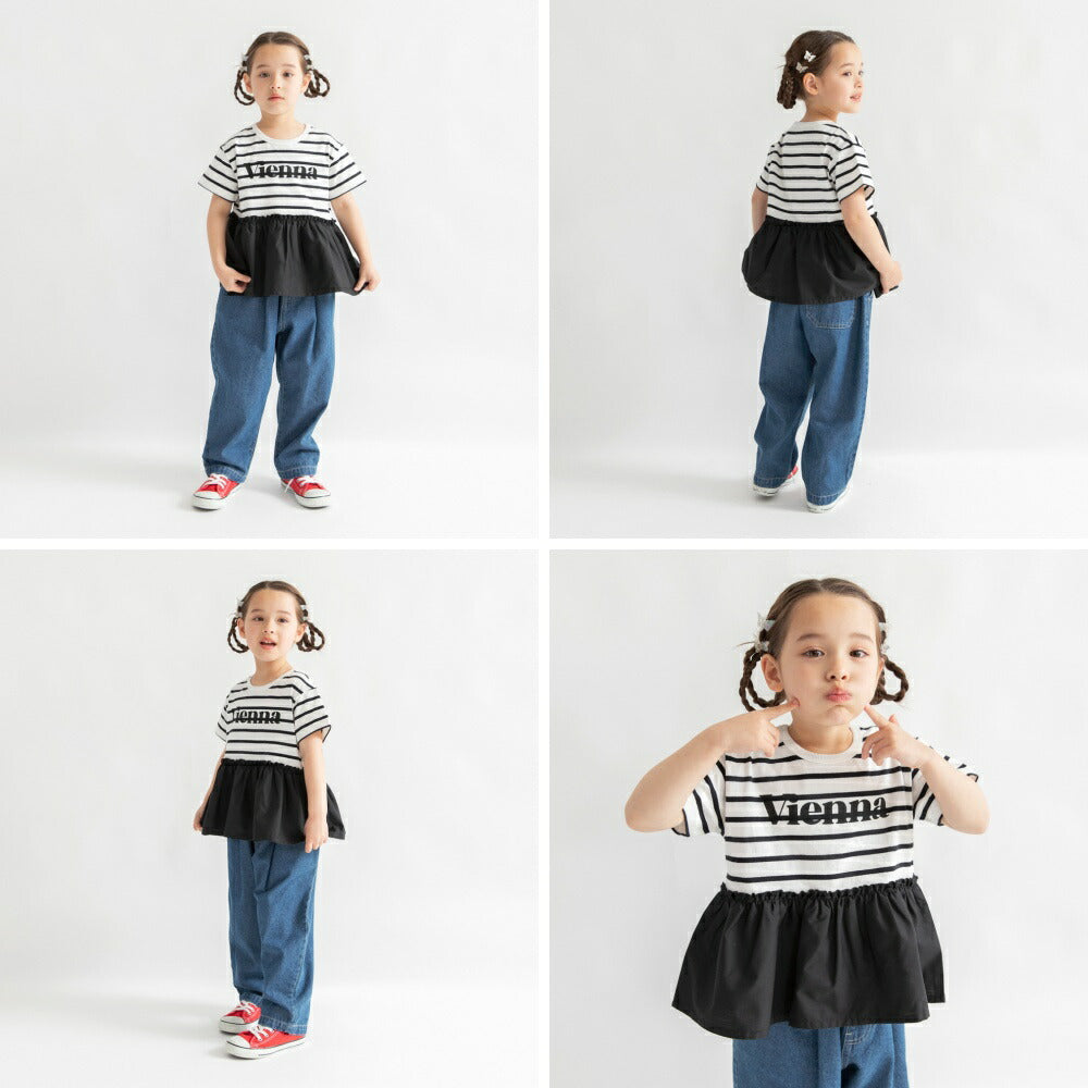 日本童裝 Branshes 字母印花裙邊上衣 100-150cm 女童款 夏季 TOPS