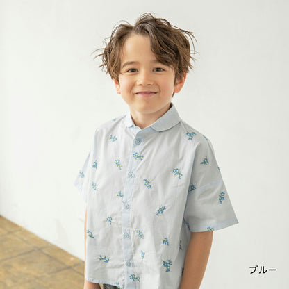 日本童裝 Branshes 花卉刺繡短袖襯衫 80-150cm 男童款 夏季 TOPS Flower