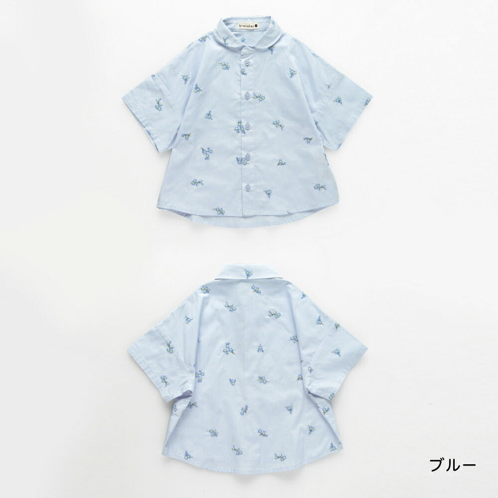 日本童裝 Branshes 花卉刺繡短袖襯衫 80-150cm 男童款 夏季 TOPS Flower