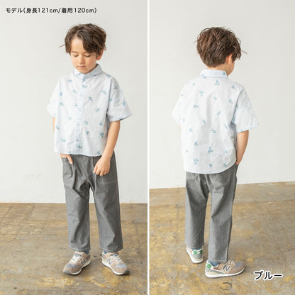 日本童裝 Branshes 花卉刺繡短袖襯衫 80-150cm 男童款 夏季 TOPS Flower