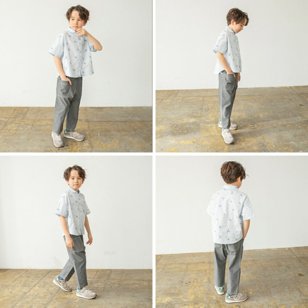 日本童裝 Branshes 花卉刺繡短袖襯衫 80-150cm 男童款 夏季 TOPS Flower