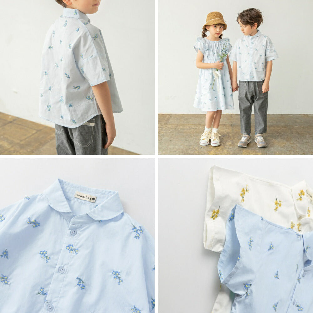 日本童裝 Branshes 花卉刺繡短袖襯衫 80-150cm 男童款 夏季 TOPS Flower