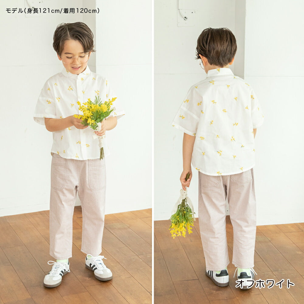 日本童裝 Branshes 花卉刺繡短袖襯衫 80-150cm 男童款 夏季 TOPS Flower
