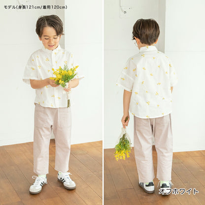 日本童裝 Branshes 花卉刺繡短袖襯衫 80-150cm 男童款 夏季 TOPS Flower