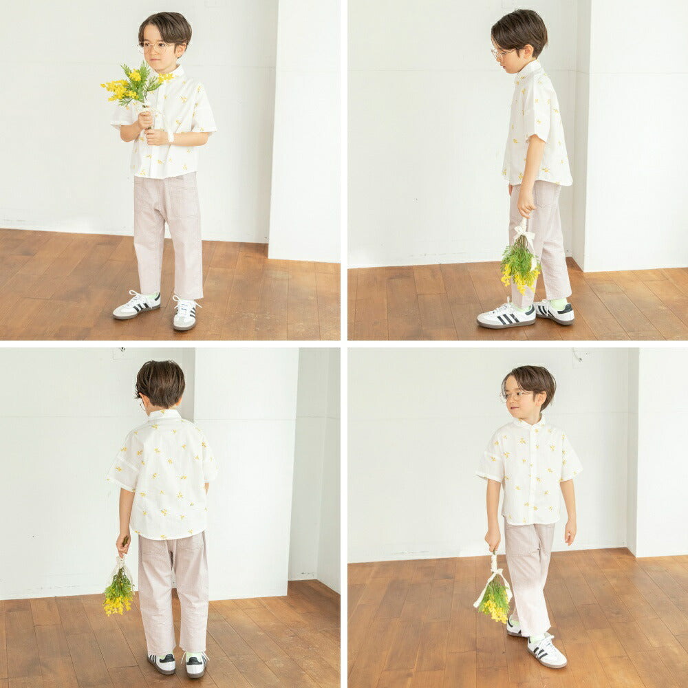 日本童裝 Branshes 花卉刺繡短袖襯衫 80-150cm 男童款 夏季 TOPS Flower