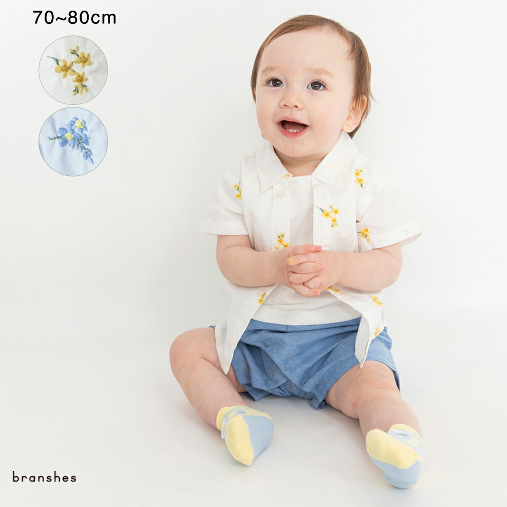 日本童裝 Branshes 花卉刺繡假兩件連衣 70-80cm 男童款 初生嬰兒 夏季 Jumpsuit Flower