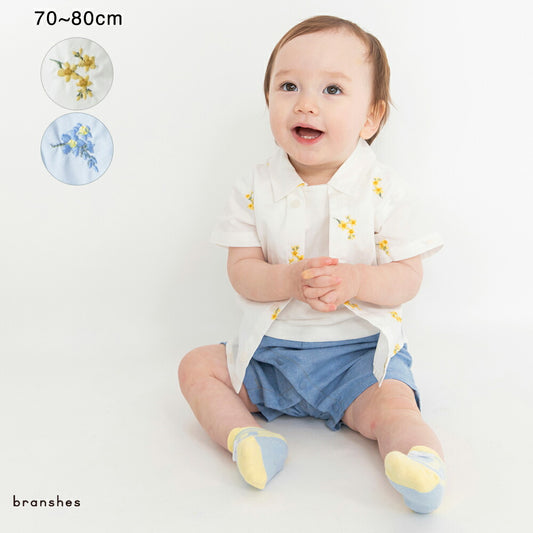 日本童裝 Branshes 花卉刺繡假兩件連衣 70-80cm 男童款 初生嬰兒 夏季 Jumpsuit