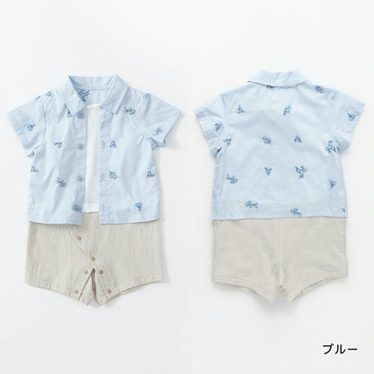 日本童裝 Branshes 花卉刺繡假兩件連衣 70-80cm 男童款 初生嬰兒 夏季 Jumpsuit Flower