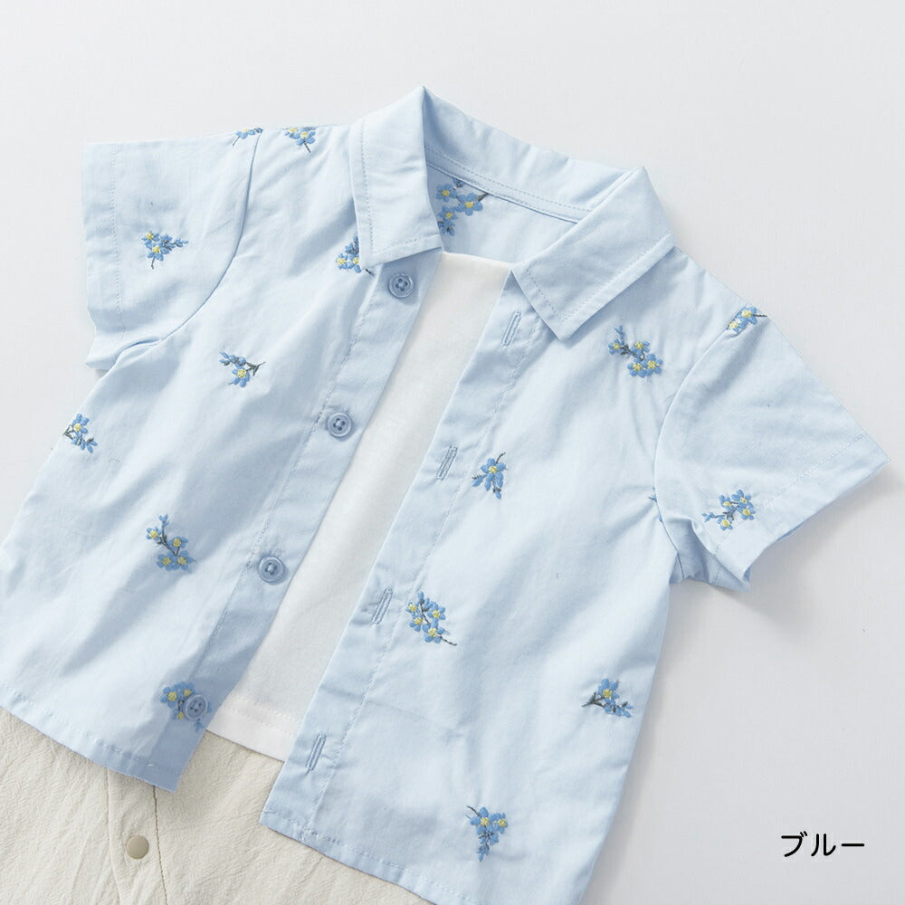 日本童裝 Branshes 花卉刺繡假兩件連衣 70-80cm 男童款 初生嬰兒 夏季 Jumpsuit Flower