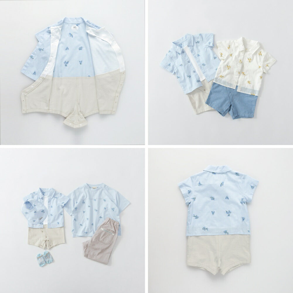 日本童裝 Branshes 花卉刺繡假兩件連衣 70-80cm 男童款 初生嬰兒 夏季 Jumpsuit Flower