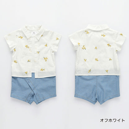 日本童裝 Branshes 花卉刺繡假兩件連衣 70-80cm 男童款 初生嬰兒 夏季 Jumpsuit Flower