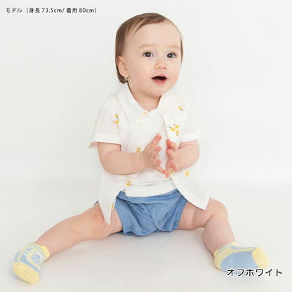 日本童裝 Branshes 花卉刺繡假兩件連衣 70-80cm 男童款 初生嬰兒 夏季 Jumpsuit Flower