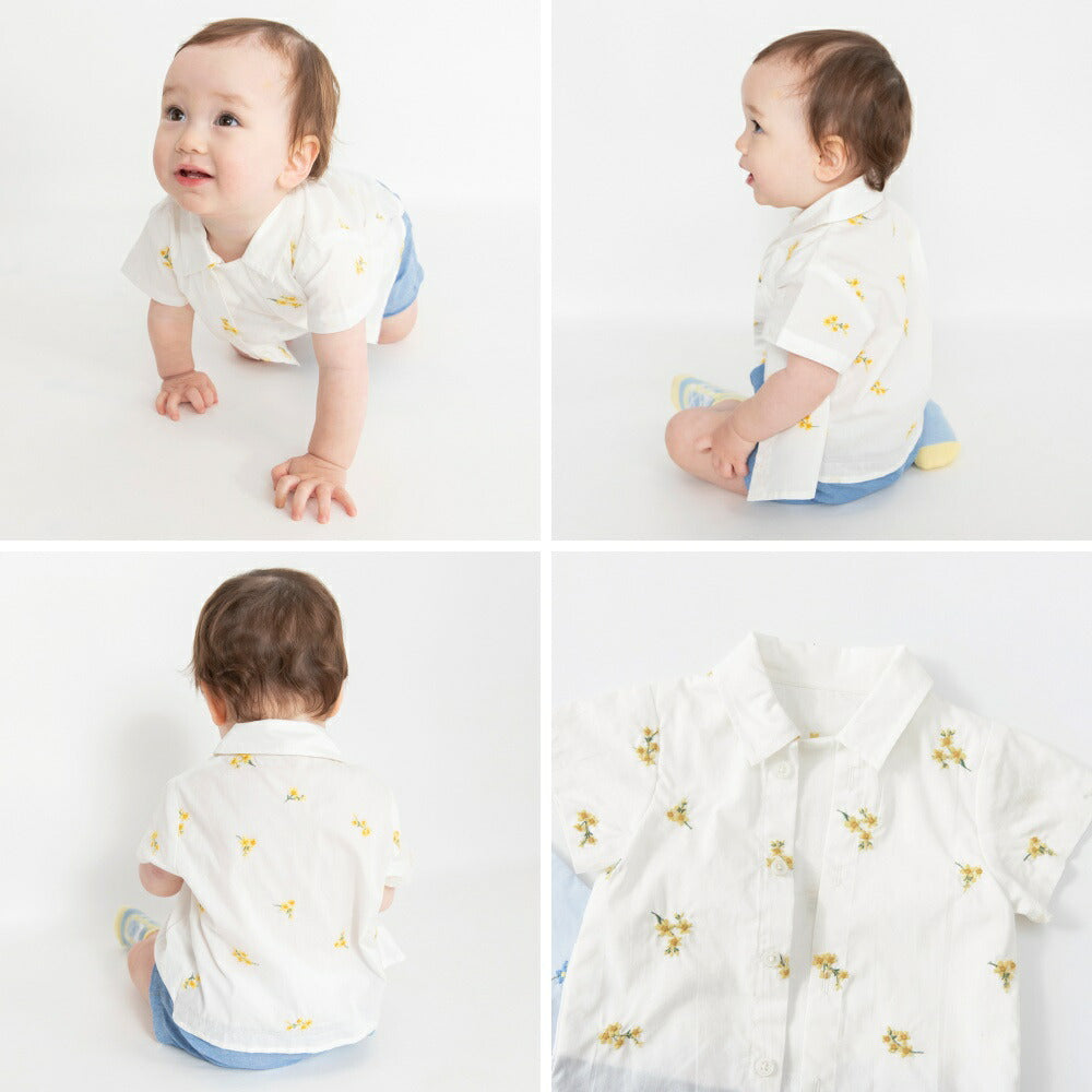 日本童裝 Branshes 花卉刺繡假兩件連衣 70-80cm 男童款 初生嬰兒 夏季 Jumpsuit Flower