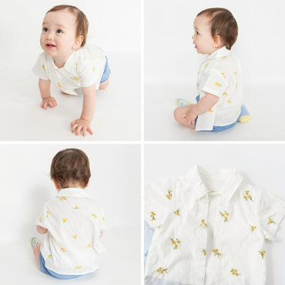 日本童裝 Branshes 花卉刺繡假兩件連衣 70-80cm 男童款 初生嬰兒 夏季 Jumpsuit Flower