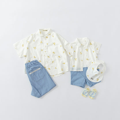 日本童裝 Branshes 花卉刺繡假兩件連衣 70-80cm 男童款 初生嬰兒 夏季 Jumpsuit Flower