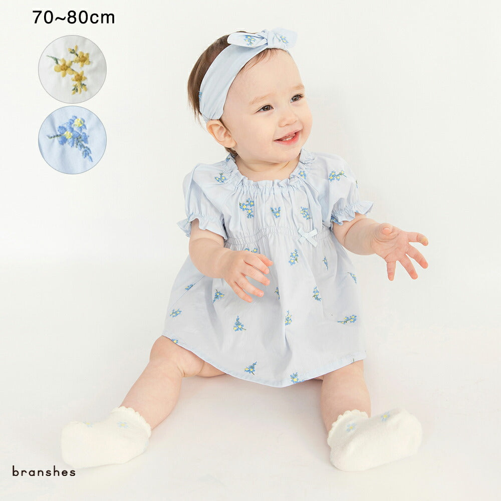 日本童裝 Branshes 花卉刺繡兩件套裝 70-80cm 女童款 初生嬰兒 夏季 TOPS PANTS Flower