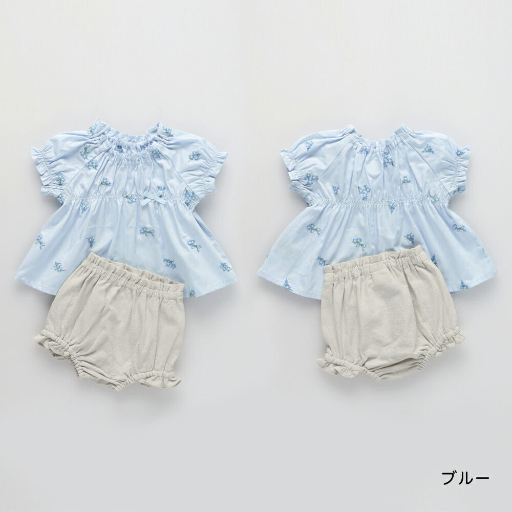 日本童裝 Branshes 花卉刺繡兩件套裝 70-80cm 女童款 初生嬰兒 夏季 TOPS PANTS Flower