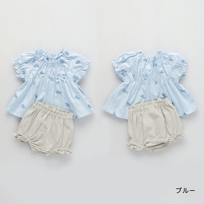日本童裝 Branshes 花卉刺繡兩件套裝 70-80cm 女童款 初生嬰兒 夏季 TOPS PANTS Flower