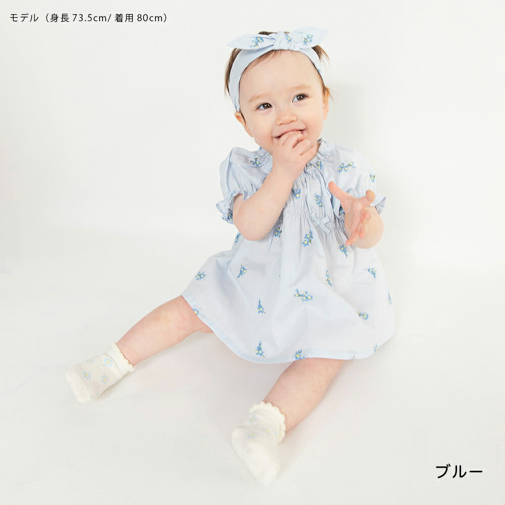 日本童裝 Branshes 花卉刺繡兩件套裝 70-80cm 女童款 初生嬰兒 夏季 TOPS PANTS Flower