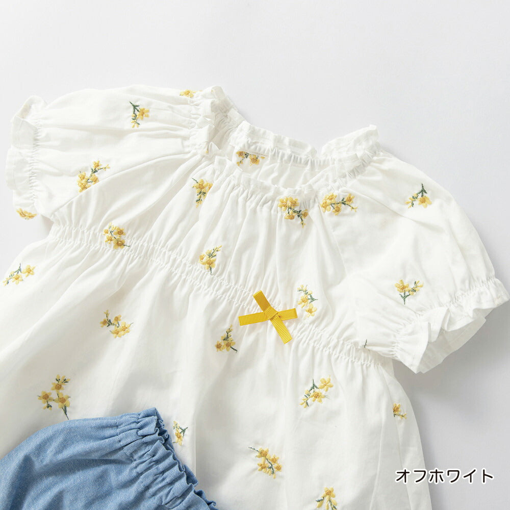 日本童裝 Branshes 花卉刺繡兩件套裝 70-80cm 女童款 初生嬰兒 夏季 TOPS PANTS Flower