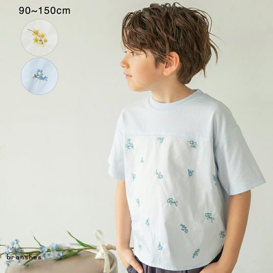 日本童裝 Branshes 花卉刺繡拼接上衣 80-150cm 男童款 夏季 TOPS