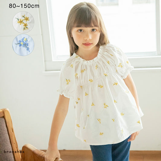 日本童裝 Branshes 花卉刺繡上衣 80-150cm 女童款 夏季 TOPS