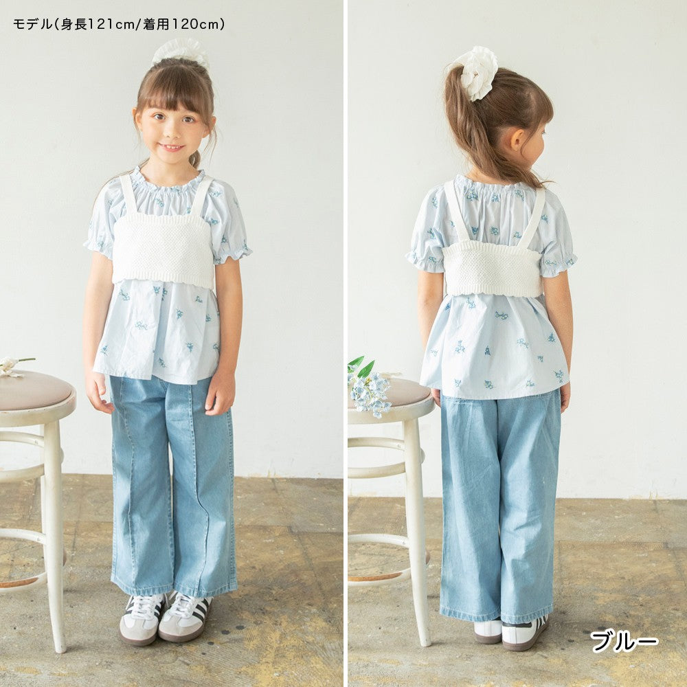 日本童裝 Branshes 花卉刺繡上衣 80-150cm 女童款 夏季 TOPS Flower