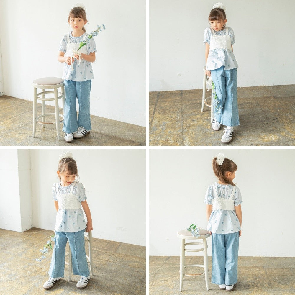 日本童裝 Branshes 花卉刺繡上衣 80-150cm 女童款 夏季 TOPS Flower