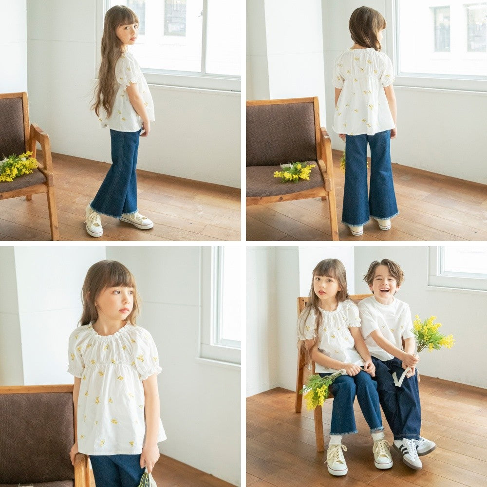 日本童裝 Branshes 花卉刺繡上衣 80-150cm 女童款 夏季 TOPS Flower
