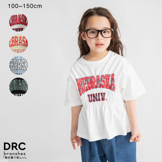 日本童裝 Branshes 皺褶Logo短袖上衣 100-150cm 女童款 夏季 TOPS