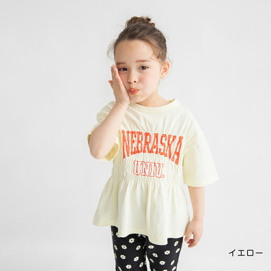 日本童裝 Branshes 皺褶Logo短袖上衣 100-150cm 女童款 夏季 TOPS