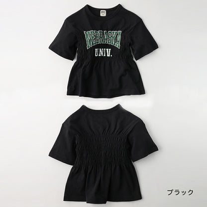 日本童裝 Branshes 皺褶Logo短袖上衣 100-150cm 女童款 夏季 TOPS