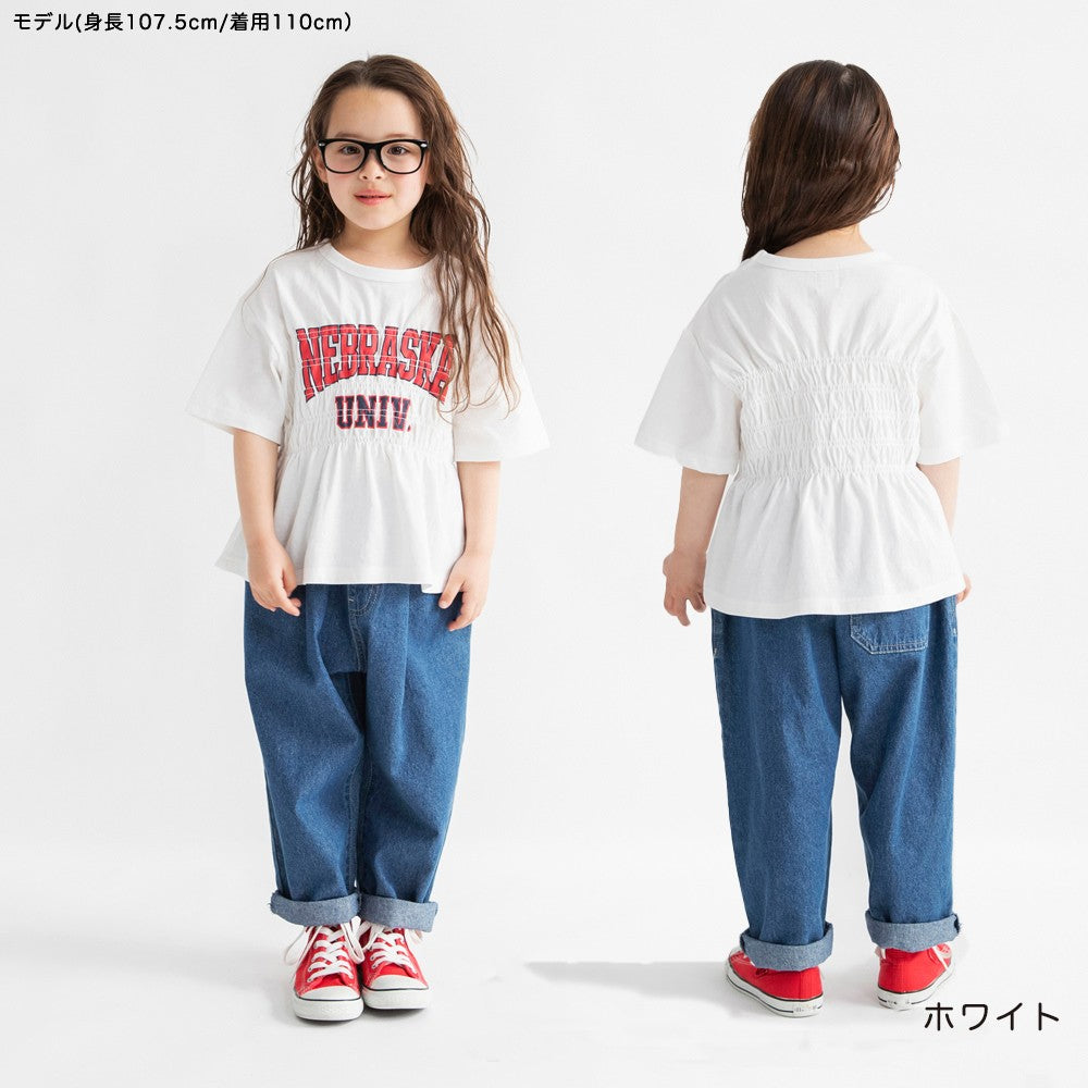 日本童裝 Branshes 皺褶Logo短袖上衣 100-150cm 女童款 夏季 TOPS