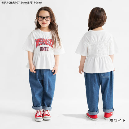 日本童裝 Branshes 皺褶Logo短袖上衣 100-150cm 女童款 夏季 TOPS