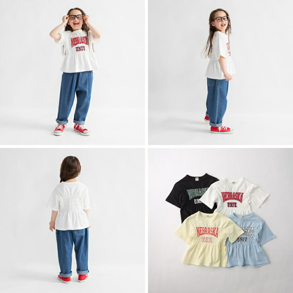 日本童裝 Branshes 皺褶Logo短袖上衣 100-150cm 女童款 夏季 TOPS