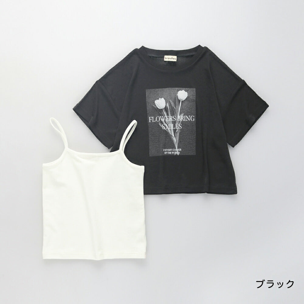 日本童裝 Branshes 薄紗短袖上衣兩件套裝 100-150cm 女童款 夏季 TOPS