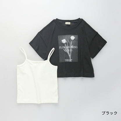 日本童裝 Branshes 薄紗短袖上衣兩件套裝 100-150cm 女童款 夏季 TOPS