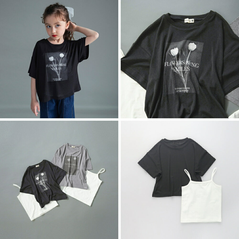 日本童裝 Branshes 薄紗短袖上衣兩件套裝 100-150cm 女童款 夏季 TOPS