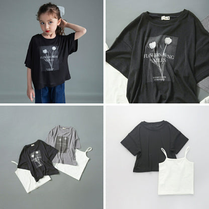 日本童裝 Branshes 薄紗短袖上衣兩件套裝 100-150cm 女童款 夏季 TOPS