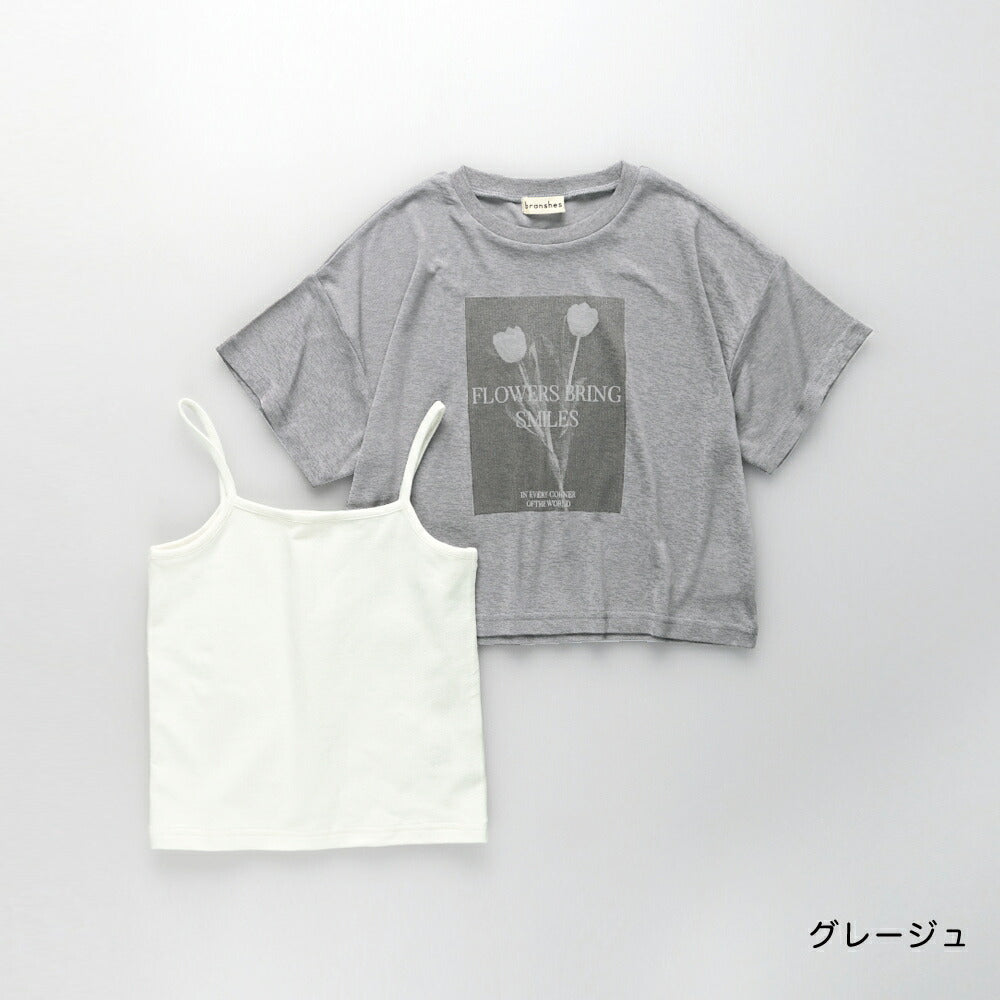 日本童裝 Branshes 薄紗短袖上衣兩件套裝 100-150cm 女童款 夏季 TOPS